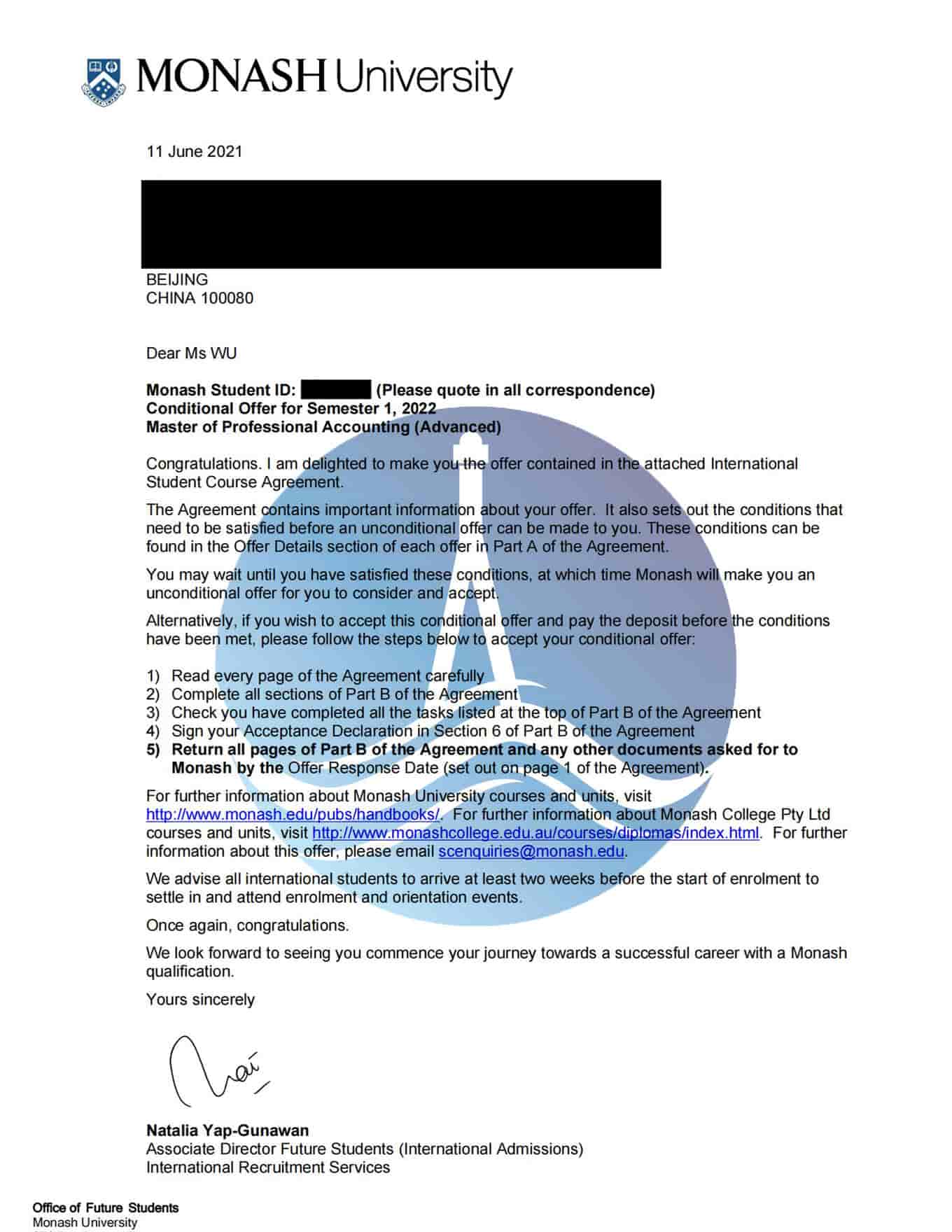 莫納什大學Offer