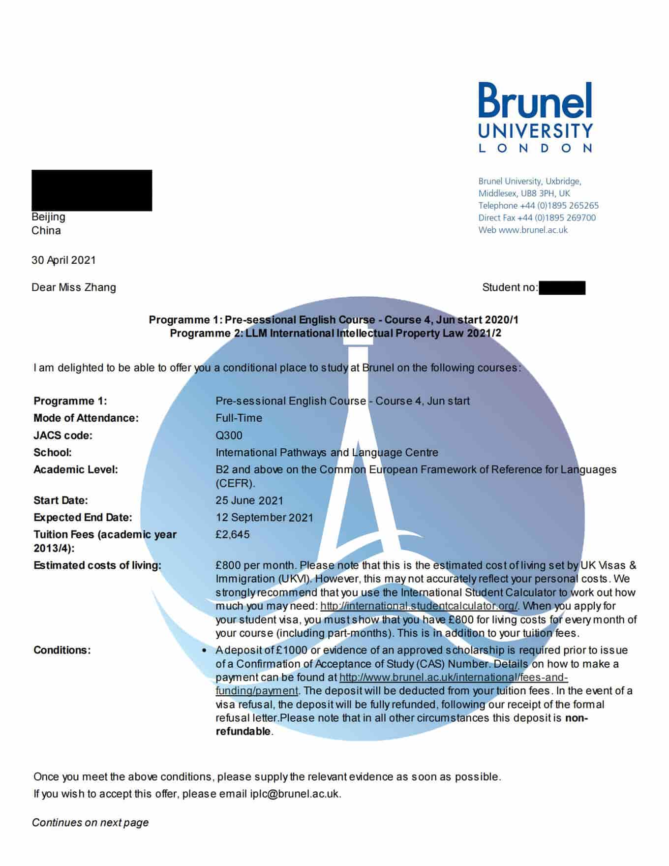 布魯內爾大學Offer