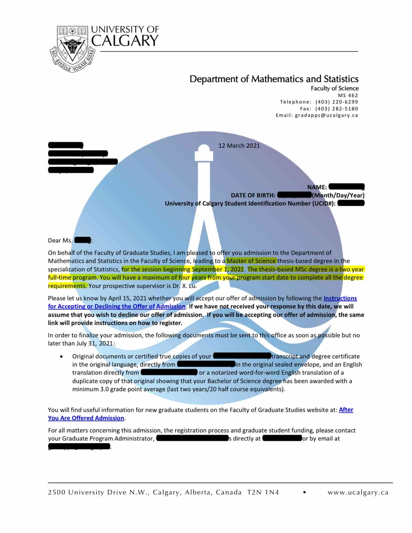 卡里加爾大學Offer